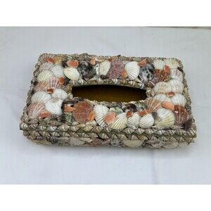 Vtg 1960s Seashells Tissue Cover Box W Real‎ Sea Shells Beach Cottage Decor MCM